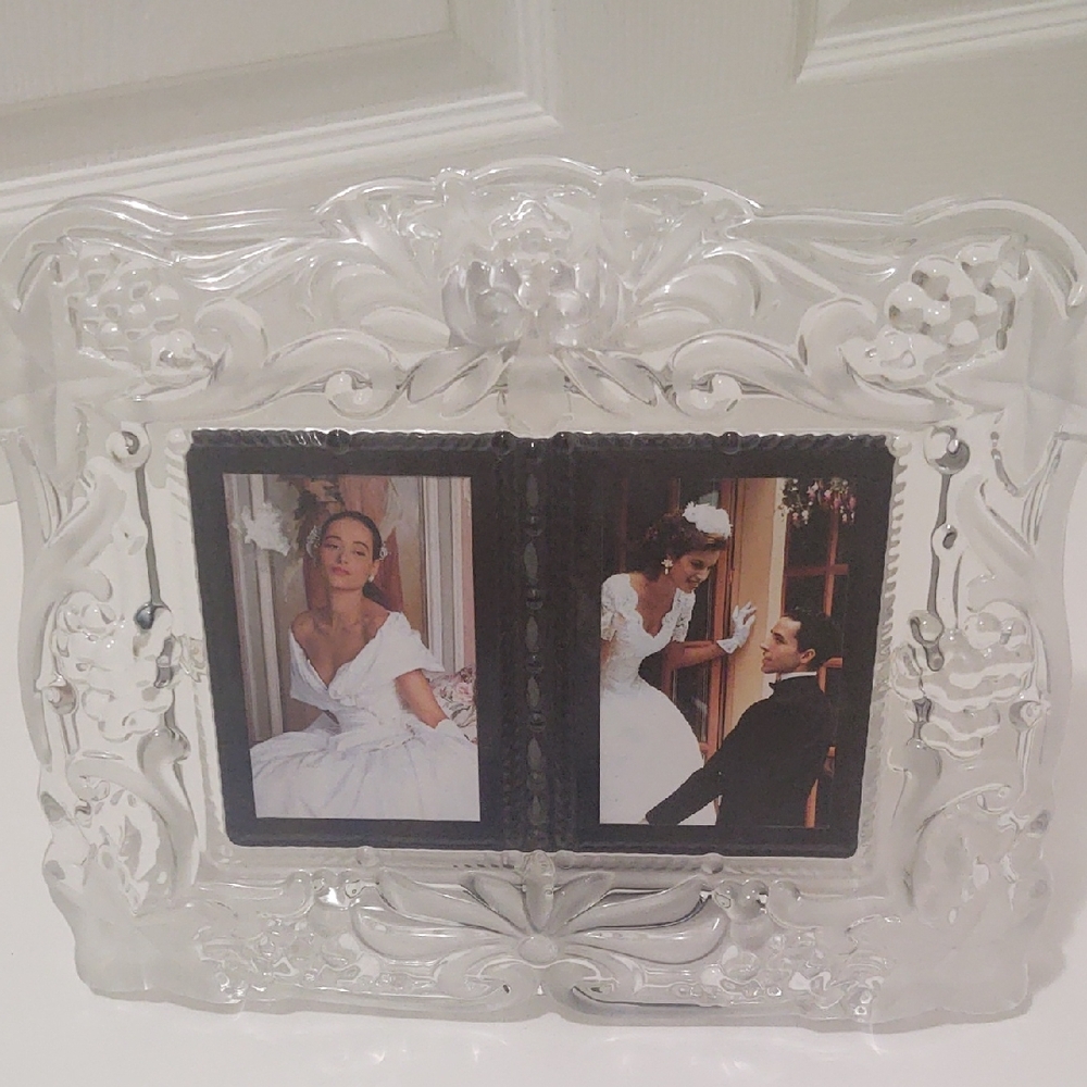 HOME BEAUTIFUL Frosted Crystal Double Photo Duet Frame 11 1/2" | Made In Germany